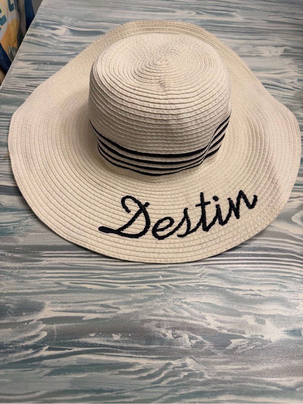 Girls' Cream Sun Hat with Black Script "Destin"
